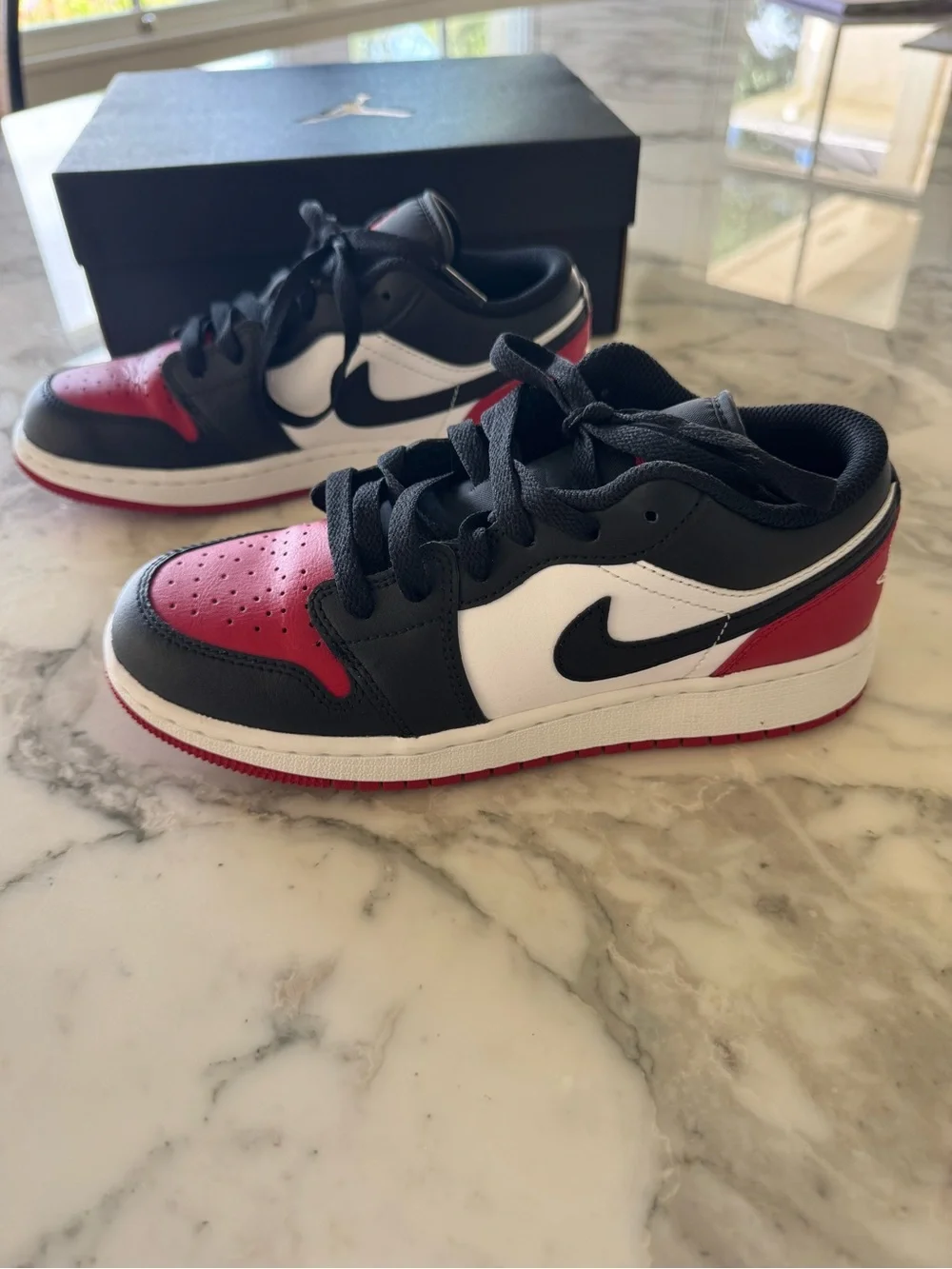 Nike Air Jordan 1 Low Bred Toe Black Red Retro Shoes Men's Size 4.5Y